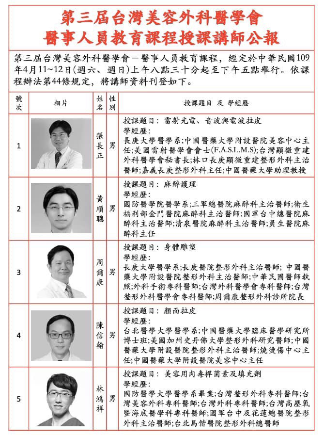 第三屆醫學美容醫學人員培訓課程 周爾康醫師擔任身體雕塑授課講師