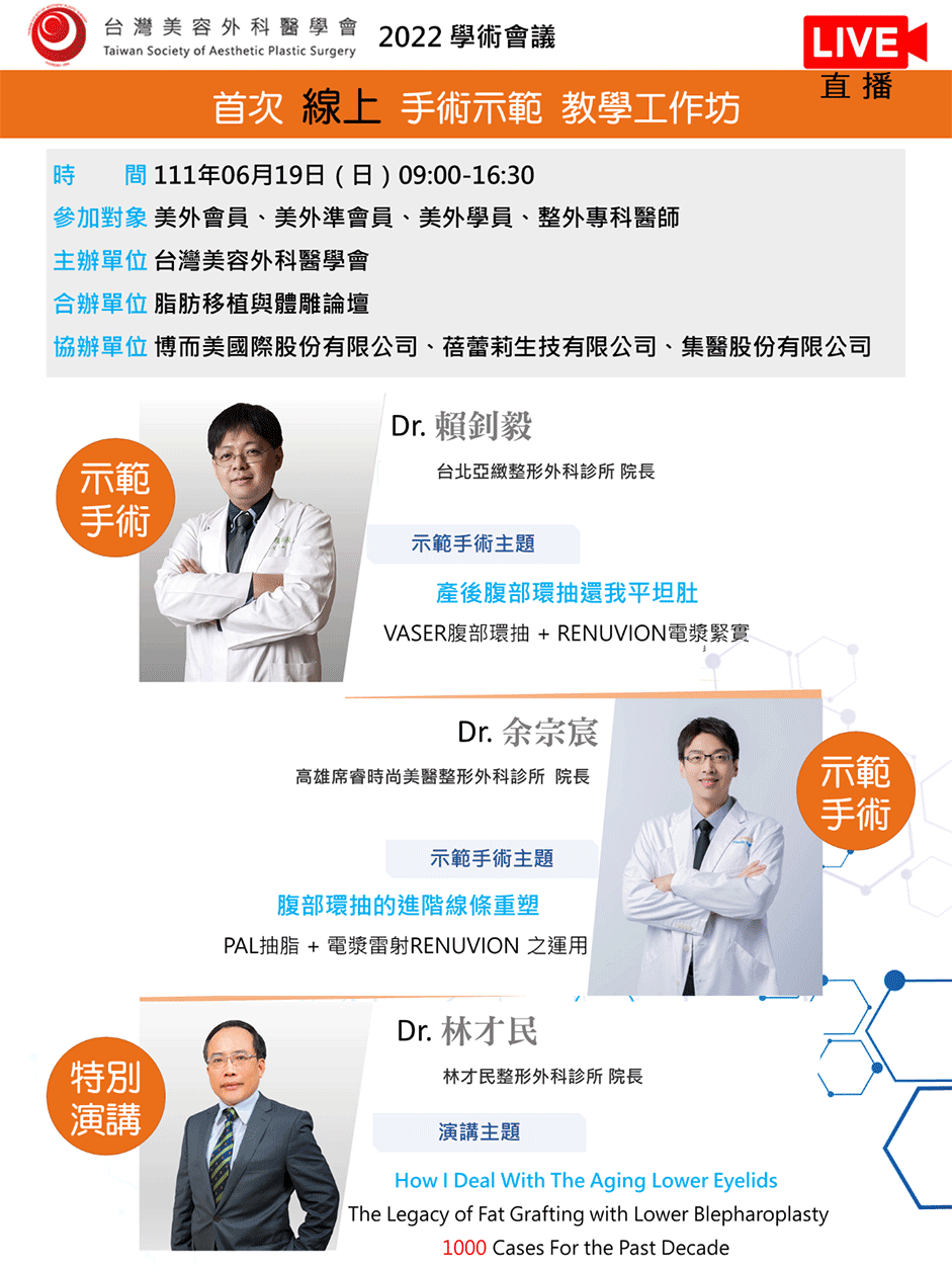 周爾康醫師受邀擔任台灣美容外科醫學會「脂肪移植與體雕論壇」座長