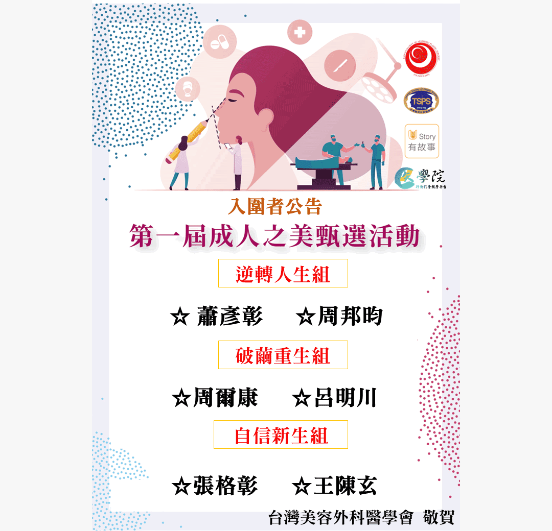 周爾康醫師參加台灣美容外科醫學會第一屆成人之美選拔活動初選入圍