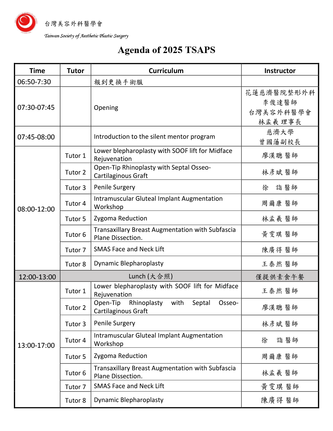 周爾康醫師受邀台灣美容外科醫學會2025大體模擬手術課程擔任示範講師